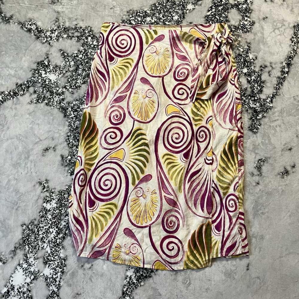 Christian Siriano Skirt Womens Size M Multicolor Tropical Wrap Linen Blend